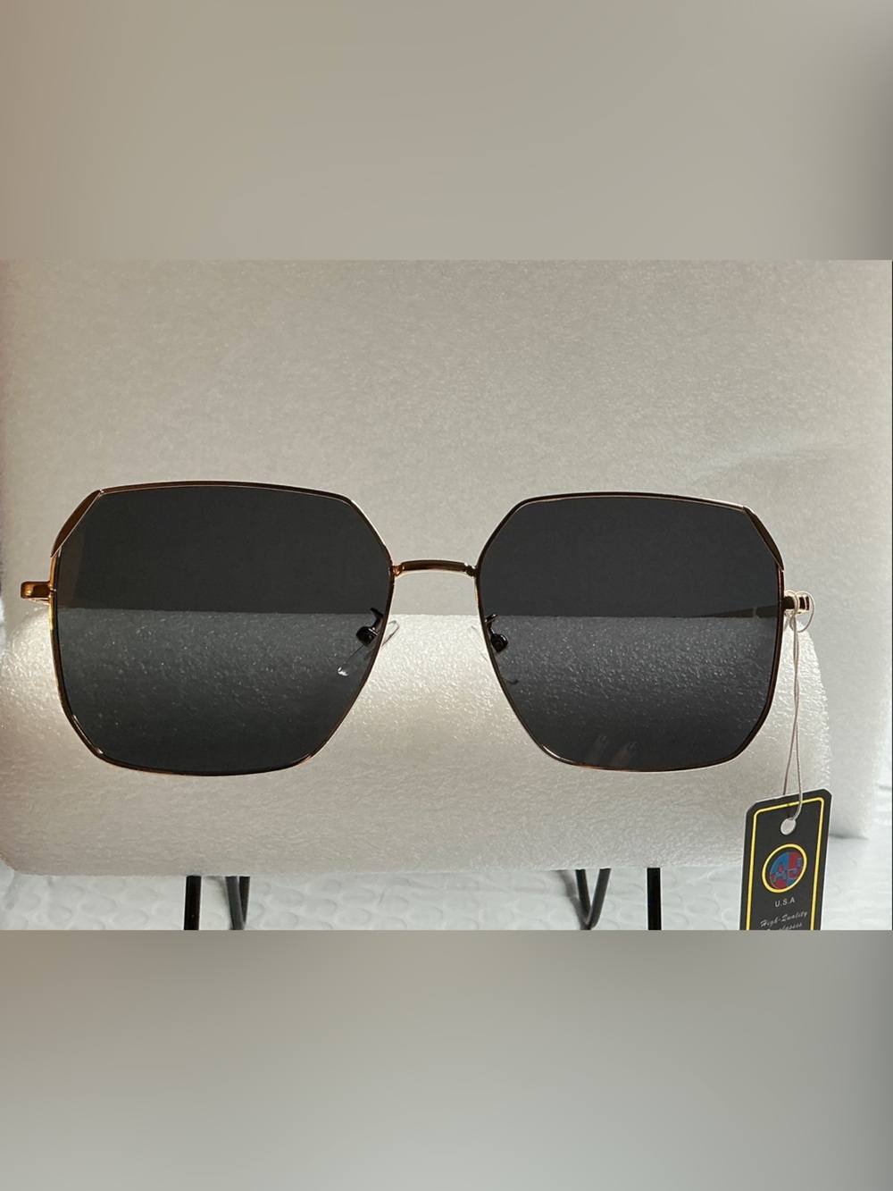 Men's Gold Frame Sunglasses with Black Lenses - Geometric Shape